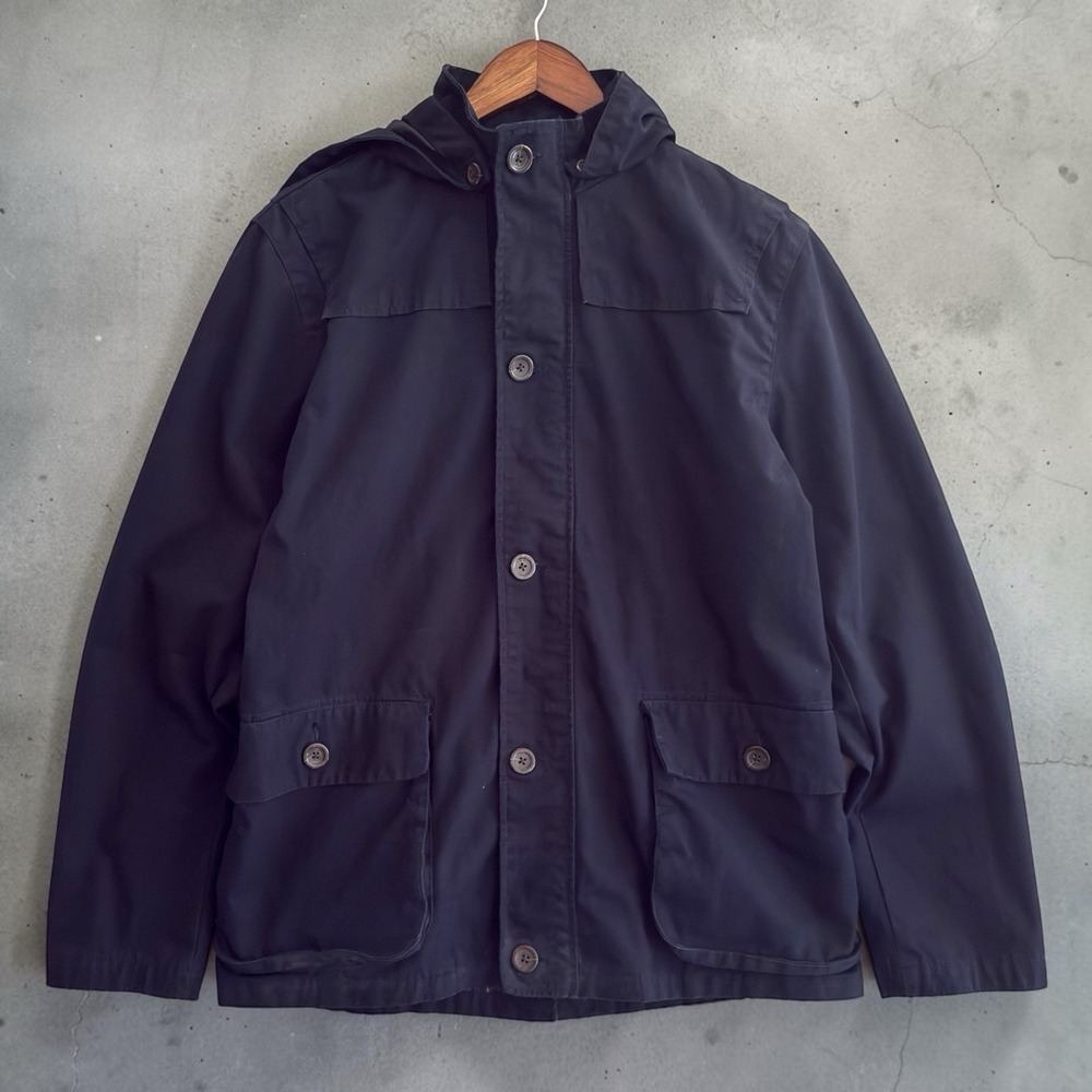 Gap Hooded Deck Coat Men's Size Medium Navy Blue Plaid Lining Cotton Canvas